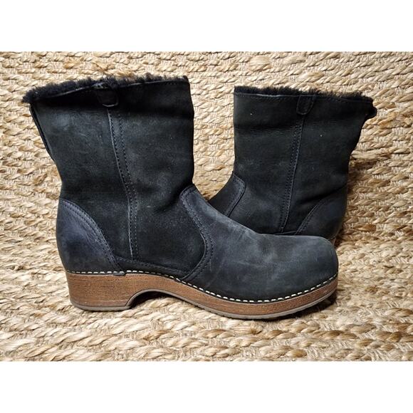 Dansko Bettie Womens Black Booties Boots Leather Nubuck Lined Fur EU 39 US 8.5 - Picture 7 of 12